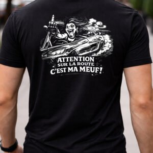 B&C T-shirts – bedrukking (DTF) Bedrukt T-shirt – ontwerp “Attention sur la route”