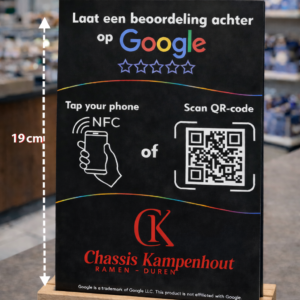 Karta NFC & QR do szybkiego zbierania opinii Google. Personalizacja z logo Chassis Kampenhout